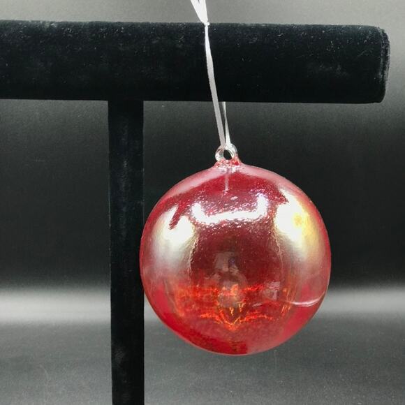 Hand Blown Glass Large Round Red Christmas Ornament 4.5" Diameter Outdoor Orb - Picture 1 of 8